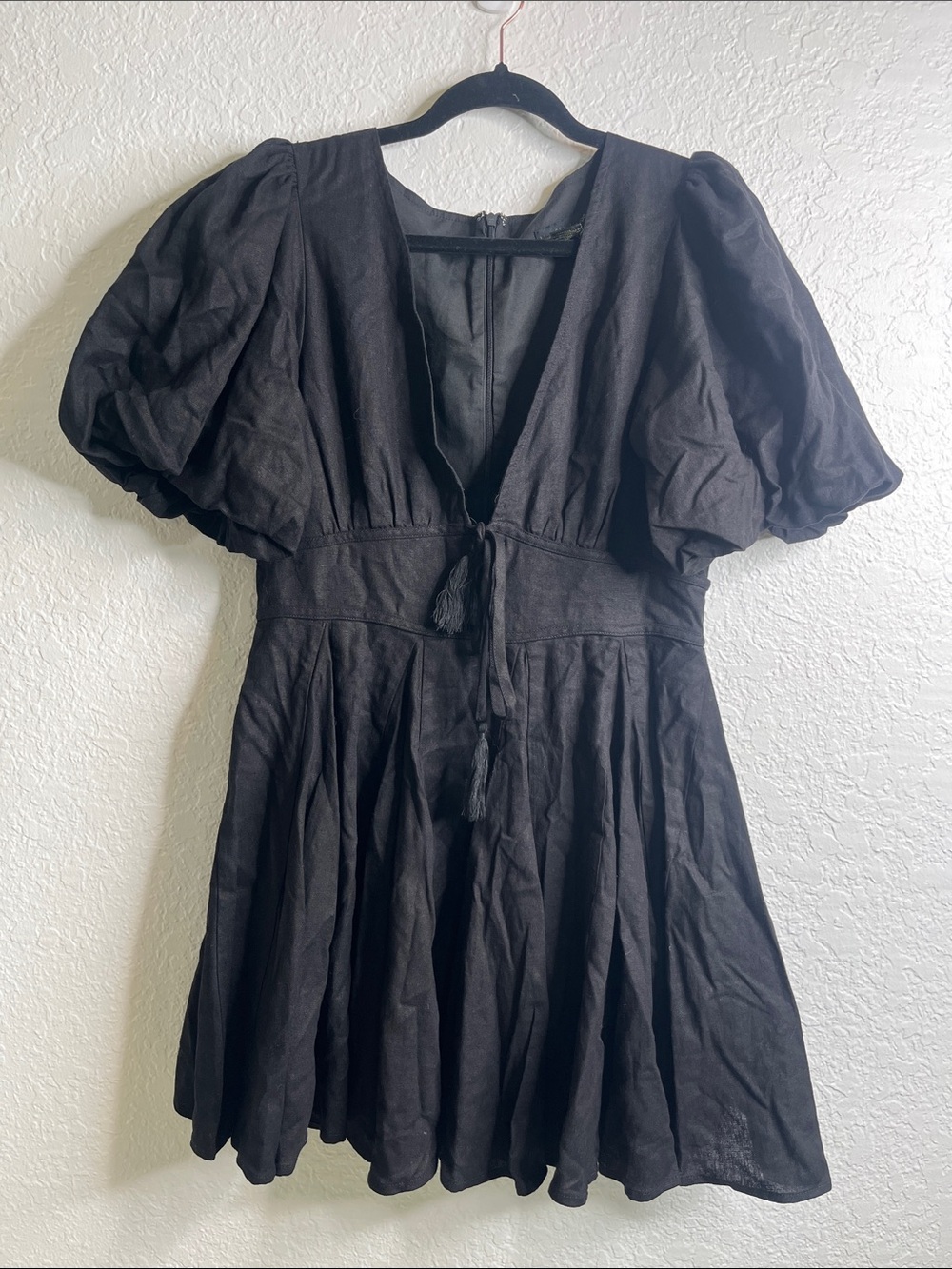 House Of Harlow Black Cotton Blend Puff Sleeve Mini Dress Size 10
